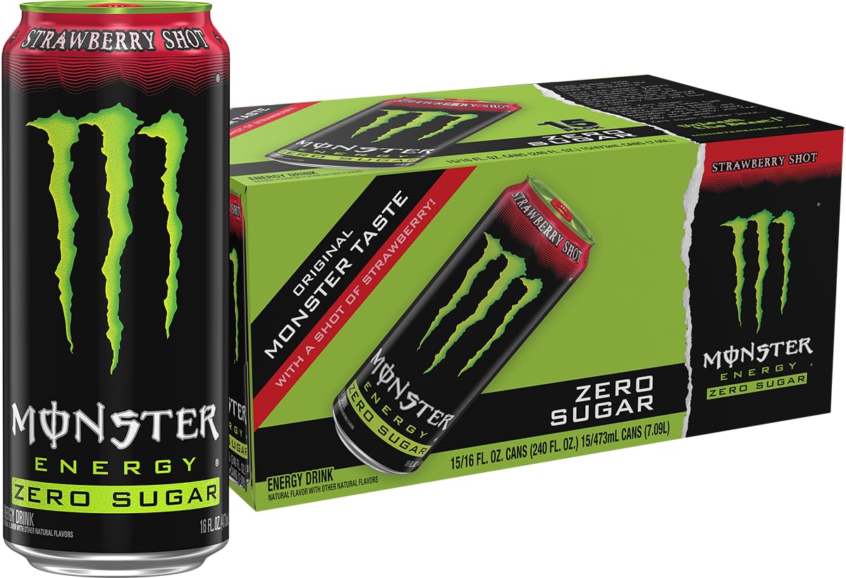 Monster Energy Strawberry Shot Zero Sugar Energy Drink, 16 fl oz Can