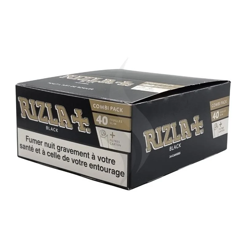 BLACK - FEUILLES SLIM + FILTER CARTON - RIZLA+ - 40 COMBI Pack