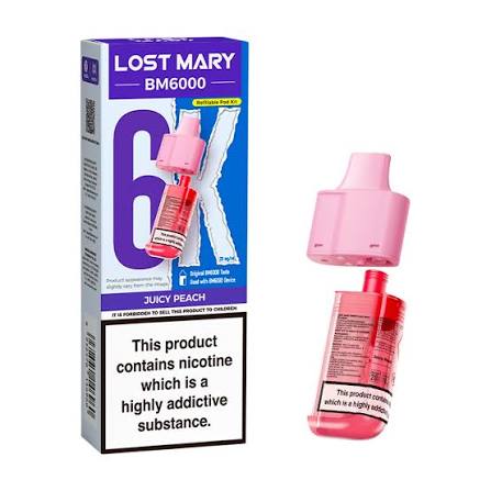 JUICY PEACH - UK - LOST MARY - BM6000 - REFILLABLE KIT - 5 Pack
