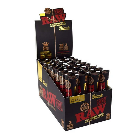 BLACK - KING SIZE - CLASSIC ROLLING PAPER - CONE - RAW - 32 Packs