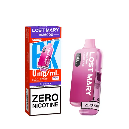CHERRY ICE ZERO NICOTINE - UK - LOST MARY - BM6000 - REFILLABLE KIT - 5 Pack