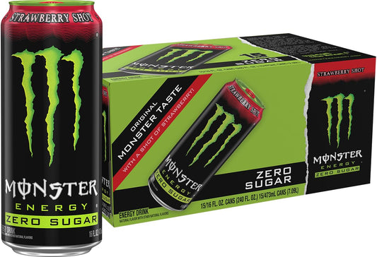 Monster Energy Strawberry Shot Zero Sugar Energy Drink, 16 fl oz Can