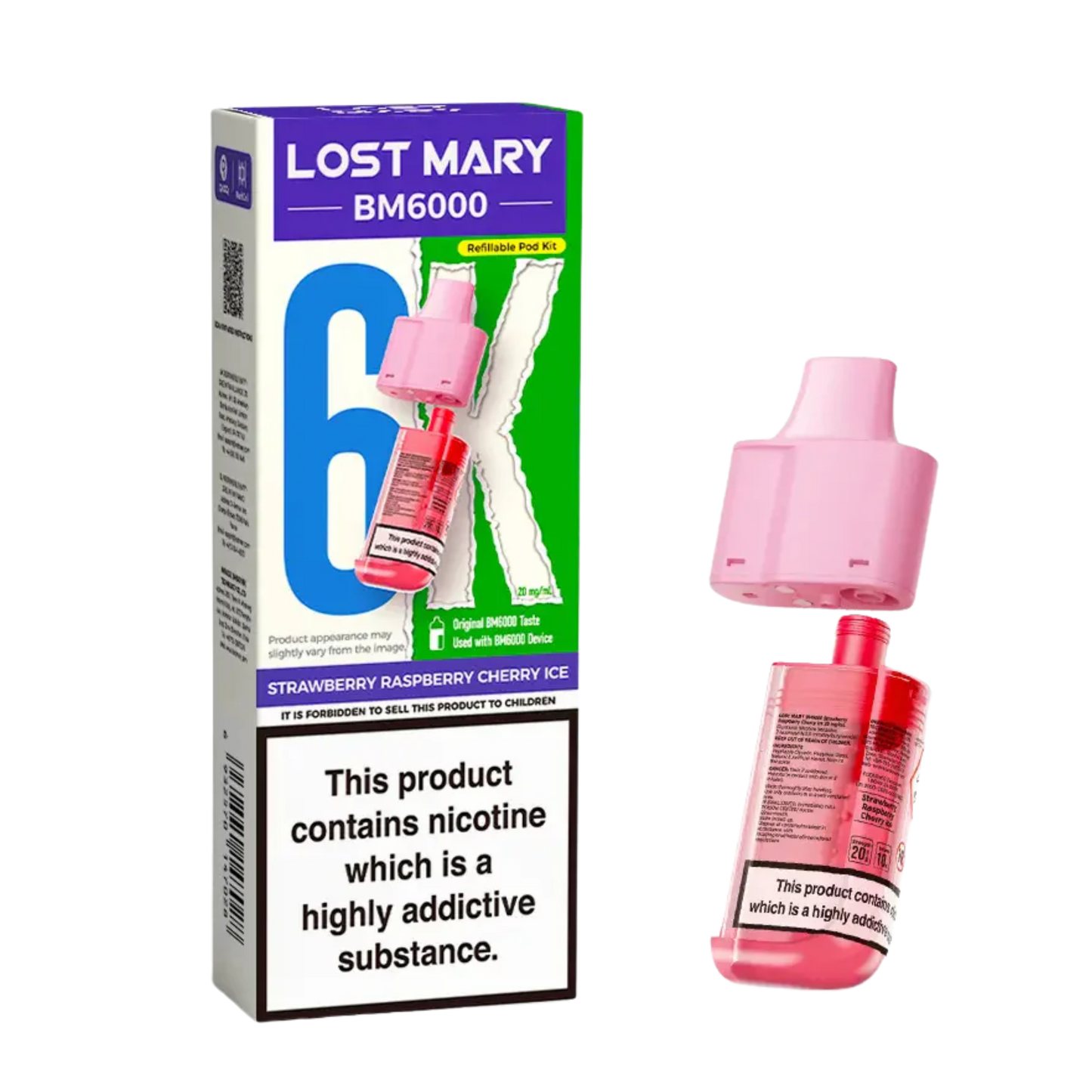 BM6000 Refill Pod Strawberry Raspberry Cherry ice (Pack of 5)