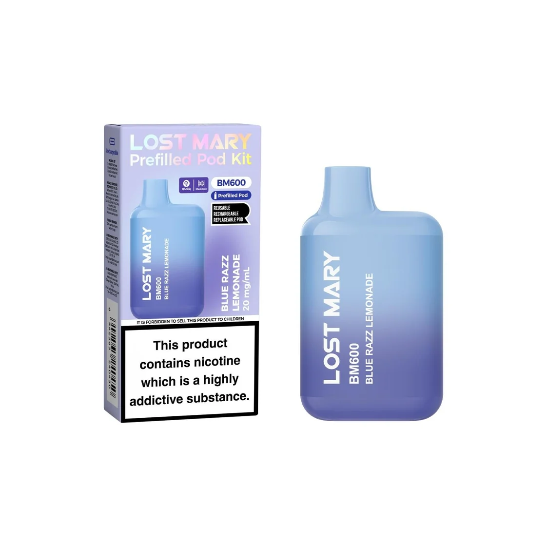 BLUE RAZZ LEMONADE - UK - LOST MARY - BM600 - REFILLABLE KIT - 10 Pack