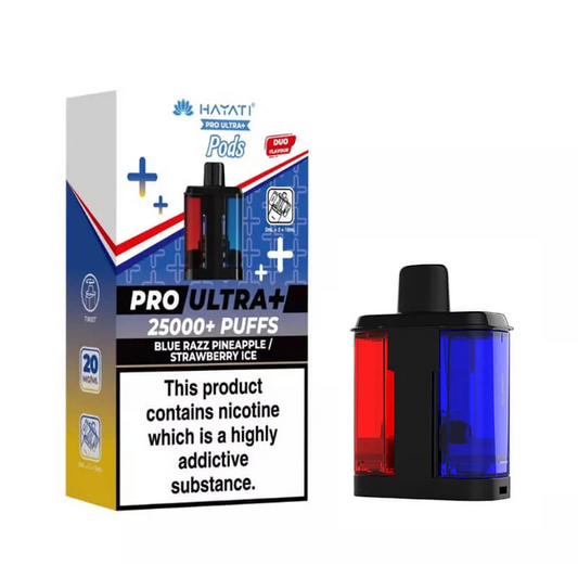 BLUE RAZZ PINEAPPLE / STRAWBERRY ICE - UK - HAYATI 25000 - POD - 5 Pack