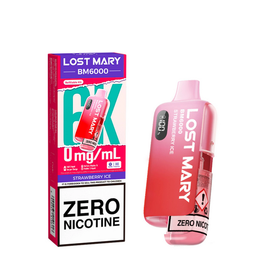 STRAWBERRY ICE ZERO NICOTINE - UK - LOST MARY - BM6000 - REFILLABLE KIT - 5 Pack