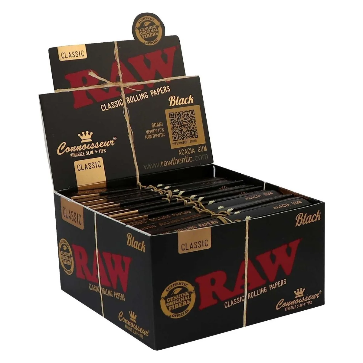 BLACK CONNOSSEUR - KING SLIM+TIP - CLASSIC ROLLING PAPER - RAW - 24 Pack