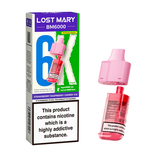STRAWBERRY RASPBERRY CHERRY ICE UK BM6000 POD LOST MARY - 5 Pack