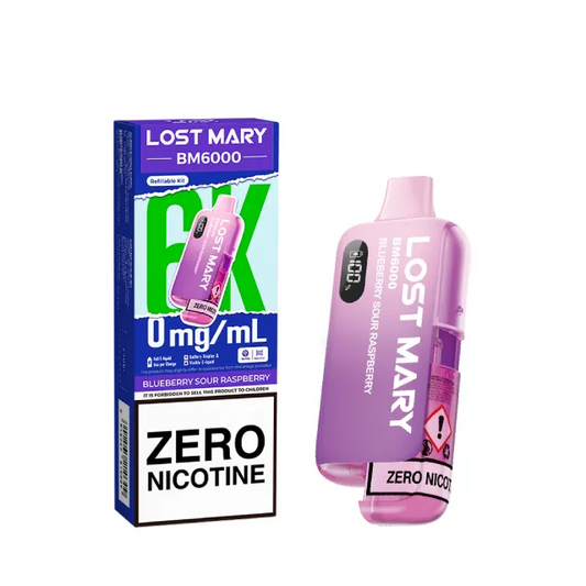 BLUEBERRY SOUR RASPBERRY ZERO NICOTINE - UK - LOST MARY - BM6000 - REFILLABLE KIT - 5 Pack