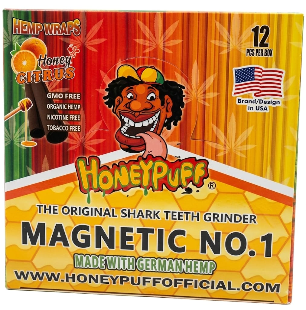 HONEY CITRUS - SHARK TEETH GRINDER -HONEY PUFF - HEMP WRAP - 12 Pack